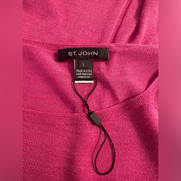 ST. JOHN Pink Lightweight Knit Wool Silk Blouse Shirt Top Boat Neck Pullover - Picture 9 of 12